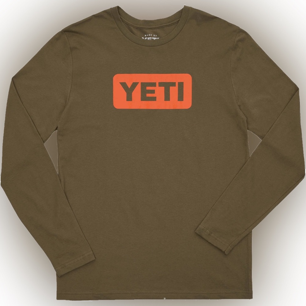 YETI Men's Long Sleeve Shirt in Olive with Orange Logo